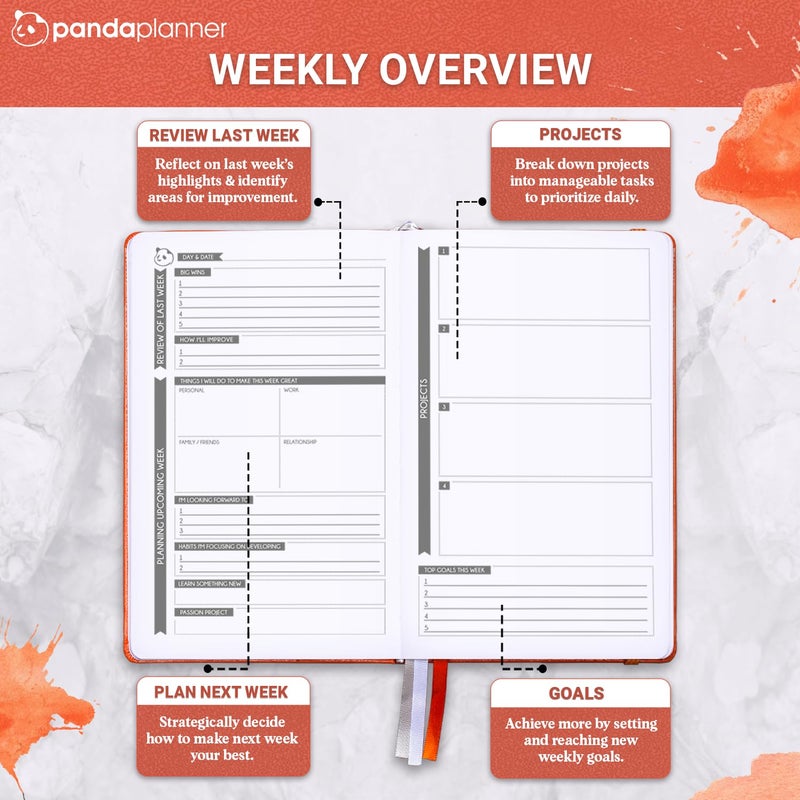 Panda Planner Classic A5 Daily Planner 2026 â€“ Undated Quarterly Productivity Planner with Hourly Schedule, To Do List, Daily Journal, Goal Planner, Habit Tracker & Gratitude Organizer for Home/Office â€“ Orange - Image 4